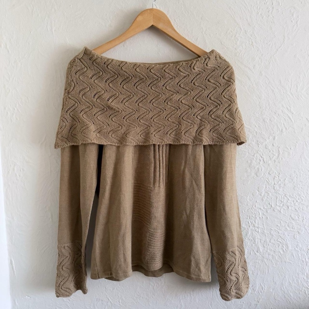 Tan Off-Shoulder Sweater Knit Size M